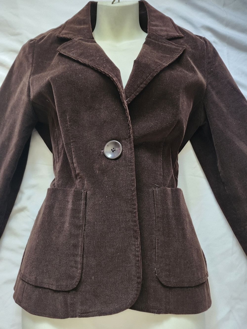 Larry Levine Vintage Dark Brown Corduroy Single-Button Blazer